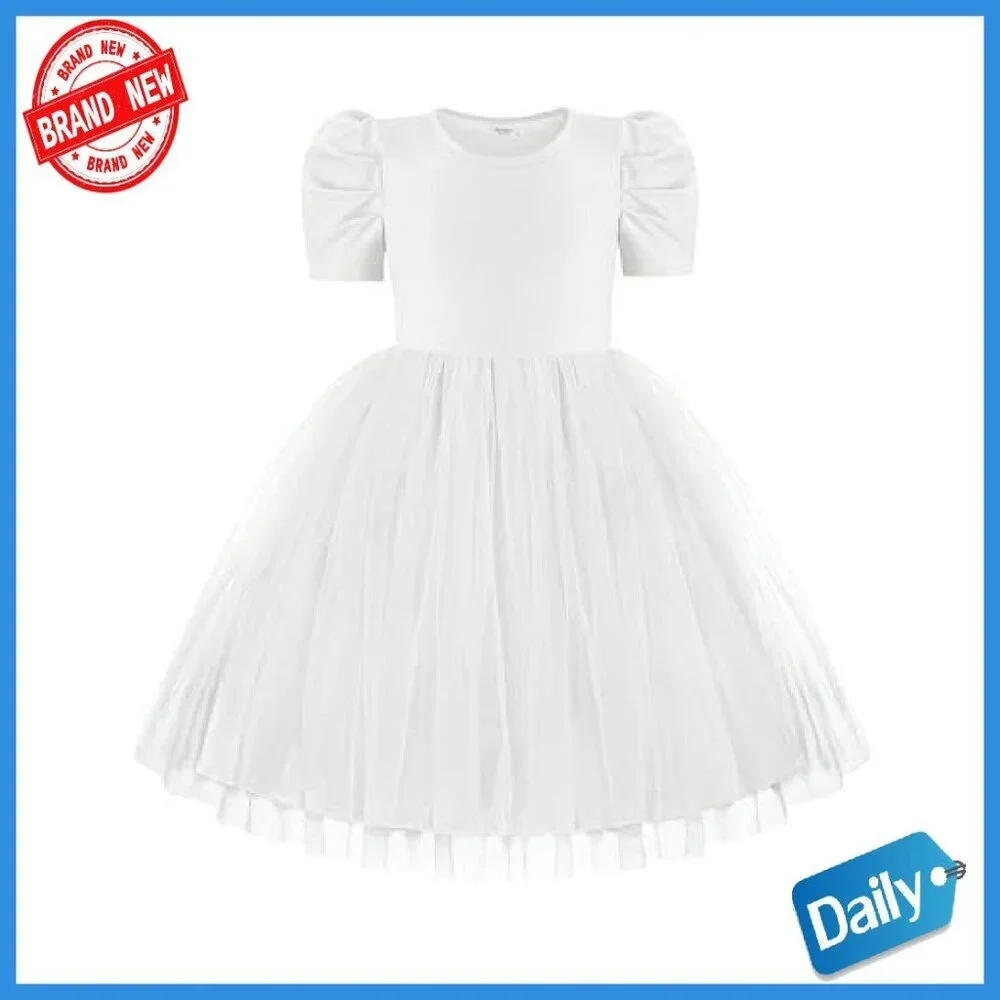 Toddler Girls Tutu Dress Puff Sleeve Tulle Party Formal Birthday